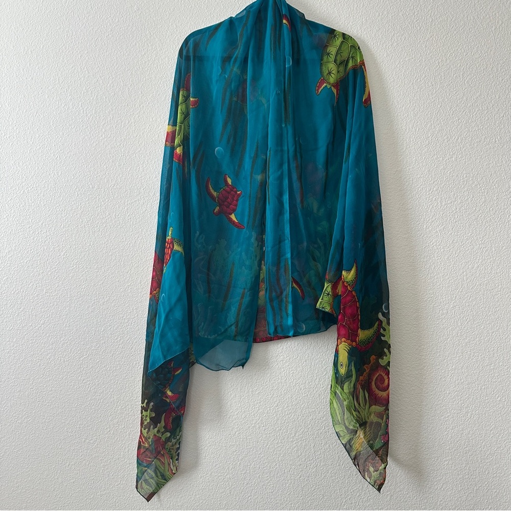 Ocean Colorful Sea Turtle Print Sheer Scarf/Sarong